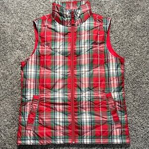 Lands' End Red and Green Plaid Feather Filled Vest‎